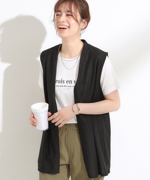 DRESKIP(ドレスキップ)の「【S-LL/2点セット/体型カバーにも】着回しいろいろ ジレ+ロゴTシャツ(その他トップス・レディース・カーキ/ブラック/ブラック系4・04/03/02/01)」の2枚目の写真
