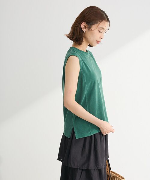 Green　Parks（グリーンパークス）の「・DOUBLE FLAGS ピグメント切替ノースリTEE（タンクトップ・レディース・ライトグレー/ボルドー/グリーン/ブラック/オフホワイト/チャコールグレー・FREE）」の14枚目の写真