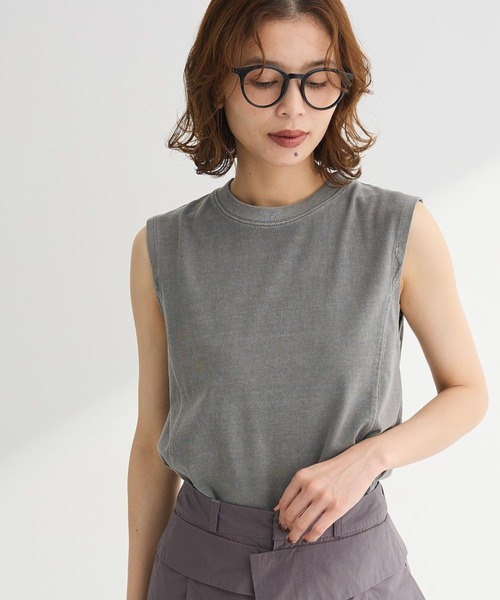 Green　Parks（グリーンパークス）の「・DOUBLE FLAGS ピグメント切替ノースリTEE（タンクトップ・レディース・ライトグレー/ボルドー/グリーン/ブラック/オフホワイト/チャコールグレー・FREE）」の4枚目の写真