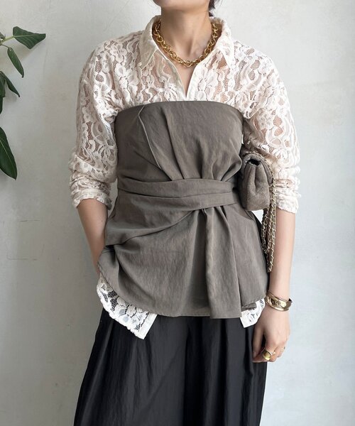 yori フロッキーレースシャツ【2025AW】 ネイビー フロッキーレースシャツ【2025AW】ネイビー