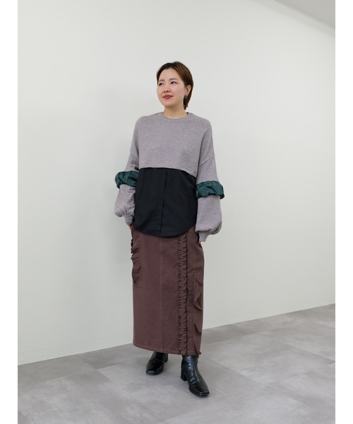 TEVALT（ヴァレット）の「配色シャツレイヤードライクニットトップス（ニット/セーター・レディース・モカ/ブラック・38）」の5枚目の写真