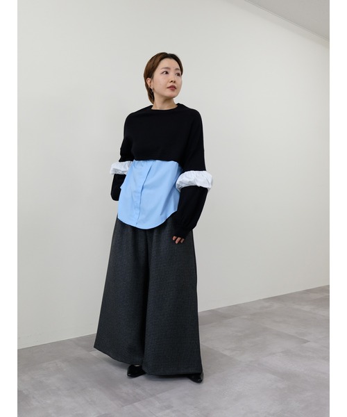 TEVALT（ヴァレット）の「配色シャツレイヤードライクニットトップス（ニット/セーター・レディース・モカ/ブラック・38）」の6枚目の写真