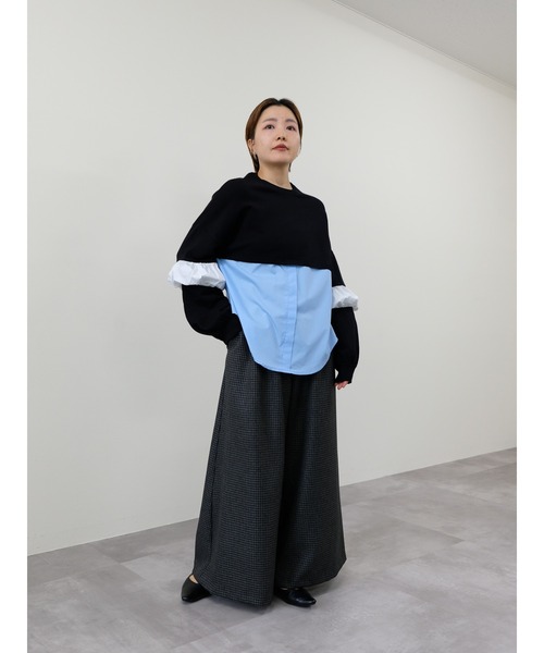 TEVALT（ヴァレット）の「配色シャツレイヤードライクニットトップス（ニット/セーター・レディース・モカ/ブラック・38）」の3枚目の写真