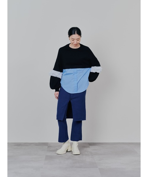 TEVALT（ヴァレット）の「配色シャツレイヤードライクニットトップス（ニット/セーター・レディース・モカ/ブラック・38）」の8枚目の写真