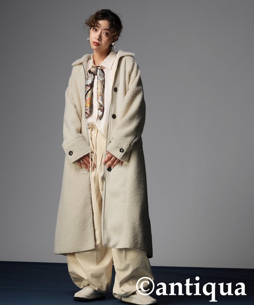 antiqua(アンティカ)の「ロングボアコート(その他アウター・レディース・ブラック/アイボリー・ONESIZE)」の7枚目の写真