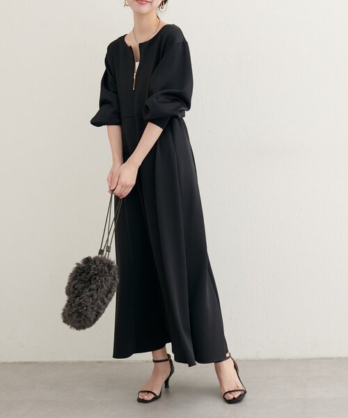 natural couture（ナチュラルクチュール）の「【WEB限定】フロントZIPダンボールワンピース（ワンピース・レディース・グレイッシュベージュ/ブラック/ネイビー・MEDIUM/LARGE）」の11枚目の写真