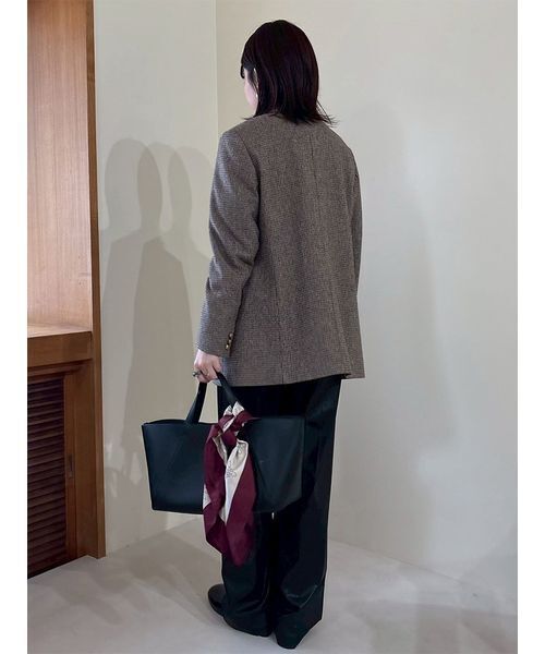 チェック金釦ダブルブレストロングブレザー（テーラード