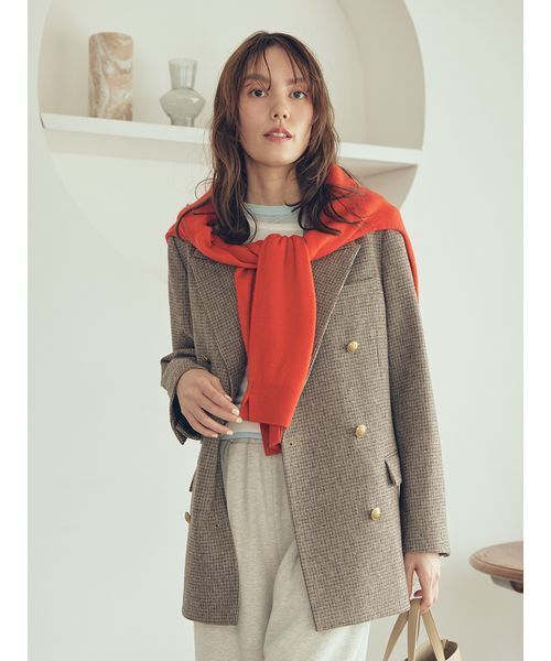 新品 Mila Owen【金釦チェックダブルブレザージャケット】レディース　秋 Mila Owen（ミラオーウェン）の「金釦2サイズチェックダブル