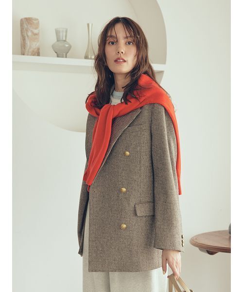 Mila Owen チェック金釦ダブルブレストブレザー ミラ オーウェン Mila Owen チェック金釦ダブルブレストブレザー