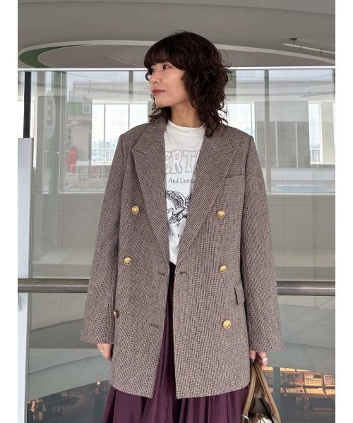 【タグ付き新品未使用】mila owenチェック金釦ダブルブレストロングブレザー チェック金釦ダブルブレストロングブレザー(テーラード