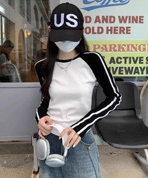 SHEPP | 【お気に入り3000人突破！】スタイルアップ ラグランサイドライン リブ ロンT(Tシャツ/カットソー)