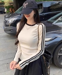 SHEPP | 【お気に入り3000人突破！】スタイルアップ ラグランサイドライン リブ ロンT(Tシャツ/カットソー)