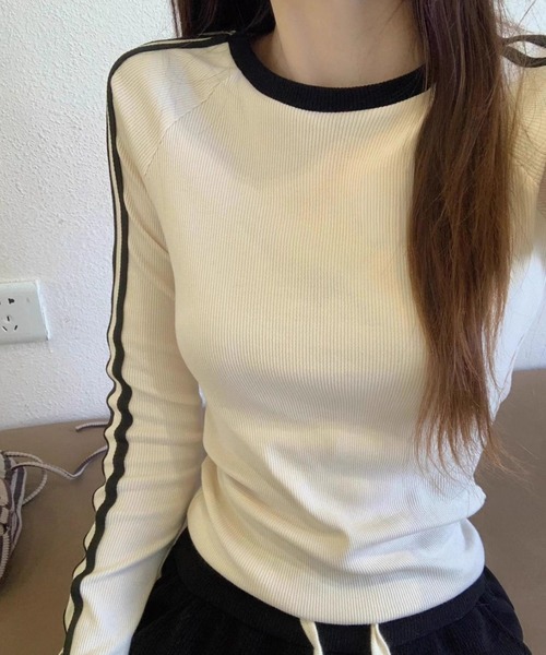 SHEPP（シープ）の「【お気に入り3000人突破！】スタイルアップ ラグランサイドライン リブ ロンT（Tシャツ/カットソー・レディース・ブラック/アイボリー/ホワイト・S/M）」の16枚目の写真