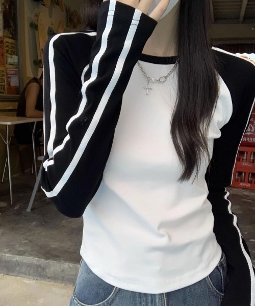 SHEPP（シープ）の「【お気に入り3000人突破！】スタイルアップ ラグランサイドライン リブ ロンT（Tシャツ/カットソー・レディース・ブラック/アイボリー/ホワイト・S/M）」の10枚目の写真