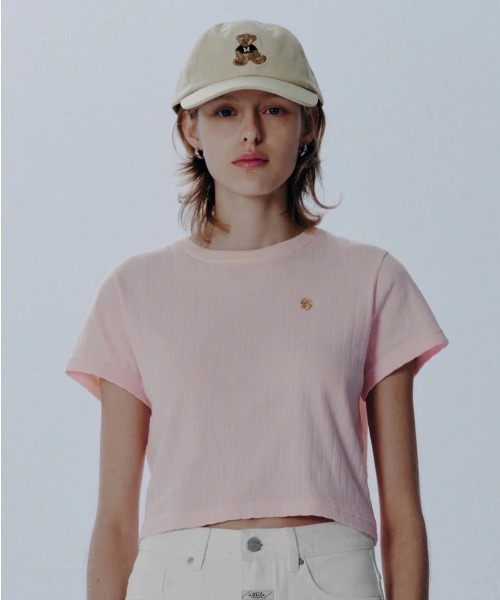 MARITHE + FRANCOIS GIRBAUD(マリテフランソワジルボー)の「W CIRCLE LOGO POINTEL KNIT TEE(Tシャツ/カットソー・レディース・ピンク系/White・SMALL/MEDIUM)」の1枚目の写真