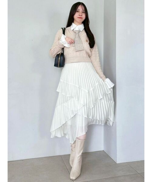 POLO BCS（ポロ ビーシーエス）の「【POLO BCS コラボ】シャツドッキングケーブルニットトップス（ニット/セーター・レディース・ピンク/オフホワイト/ネイビー・FREE）」の11枚目の写真