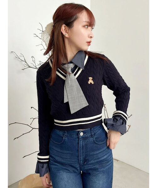 【POLOBCSコラボ 】シャツドッキングケーブルニットトップスdazzlin POLO BCS コラボ】シャツドッキングケーブルニットトップス（ニット