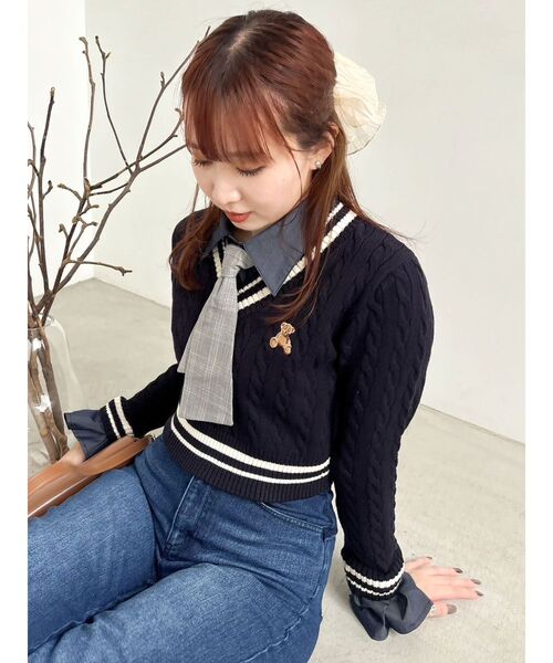 【POLOBCSコラボ 】シャツドッキングケーブルニットトップスdazzlin POLO BCS コラボ】シャツドッキングケーブルニットトップス