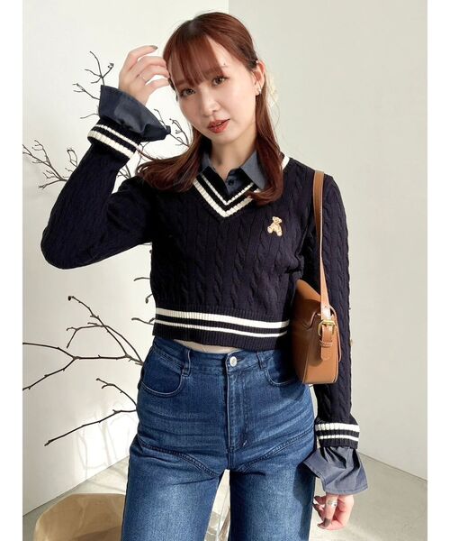 POLO BCS コラボ】シャツドッキングケーブルニットトップス