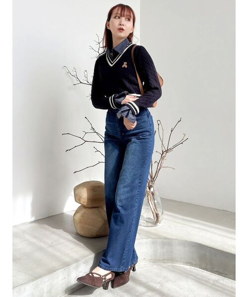 POLO BCS（ポロ ビーシーエス）の「【POLO BCS コラボ】シャツドッキングケーブルニットトップス（ニット/セーター・レディース・ピンク/オフホワイト/ネイビー・FREE）」の20枚目の写真