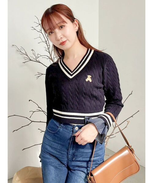 【POLOBCSコラボ 】シャツドッキングケーブルニットトップスdazzlin POLO BCS コラボ】シャツドッキングケーブルニットトップス