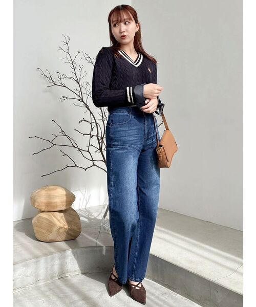 POLO BCS（ポロ ビーシーエス）の「【POLO BCS コラボ】シャツドッキングケーブルニットトップス（ニット/セーター・レディース・ピンク/オフホワイト/ネイビー・FREE）」の22枚目の写真