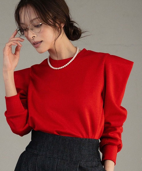 ELFRANK（エルフランク）の「《新色追加》ダンボールパワーショルダーカットソー（Tシャツ/カットソー・レディース・レッド/オフホワイト/ブラック・M/L）」の3枚目の写真