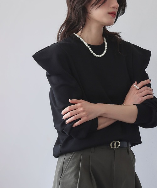 ELFRANK（エルフランク）の「《新色追加》ダンボールパワーショルダーカットソー（Tシャツ/カットソー・レディース・レッド/オフホワイト/ブラック・M/L）」の11枚目の写真
