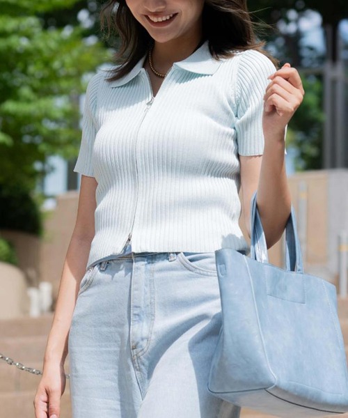 BLUE×PALANG(ブルーパラン)の「WZIP HALF KNIT(Tシャツ/カットソー・レディース・ネイビー/ブルー/ミント・FREE)」の2枚目の写真