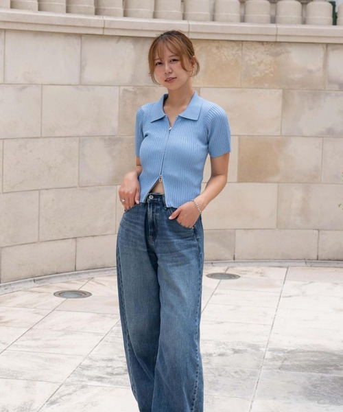 BLUE×PALANG(ブルーパラン)の「WZIP HALF KNIT(Tシャツ/カットソー・レディース・ネイビー/ブルー/ミント・FREE)」の7枚目の写真
