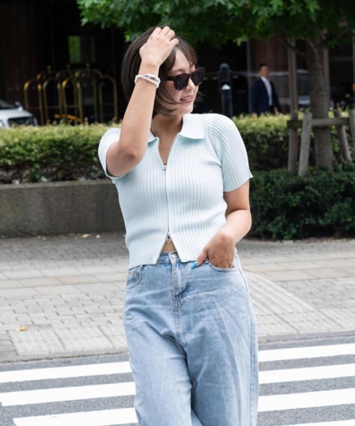 BLUE×PALANG(ブルーパラン)の「WZIP HALF KNIT(Tシャツ/カットソー・レディース・ネイビー/ブルー/ミント・FREE)」の10枚目の写真