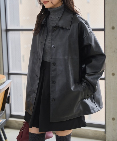 セール】フェイクレザージャケット（ステンカラーコート）｜KOBE