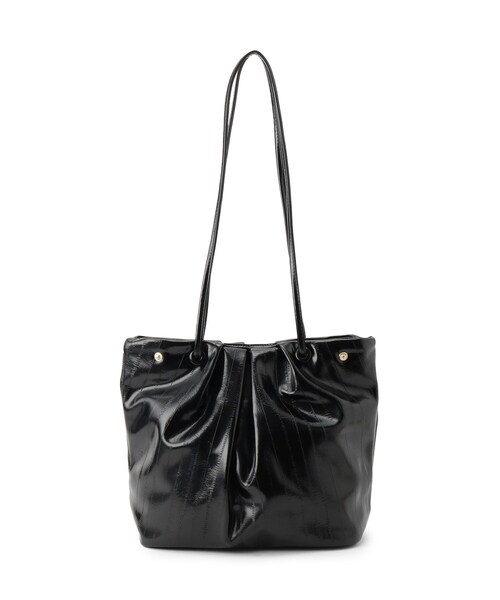 SHOO・LA・RUE（シューラルー）の「イールレザー風サイドスナップトートバッグ（トートバッグ・レディース・ブラック/ライトベージュ・00）」の7枚目の写真