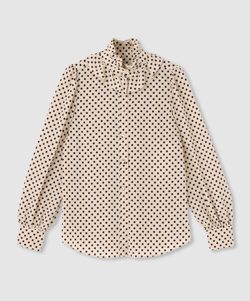 LOULOU WILLOUGHBY（ルルウィルビー）の「◇【LOULOU WILLOUGHBY】デシンドットフリルボウタイブラウス（シャツ/ブラウス・レディース・ブラック/ライトベージュ・2）」の4枚目の写真