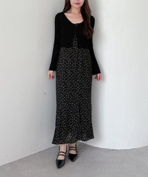 archives（アルシーヴ）の「シアーリブニットカーディガン×花柄キャミワンピースＳＥＴ（ワンピース）」