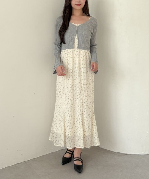 archives（アルシーヴ）の「シアーリブニットカーディガン×花柄キャミワンピースＳＥＴ（ワンピース・レディース・アイボリー/ブラック・MEDIUM）」の5枚目の写真