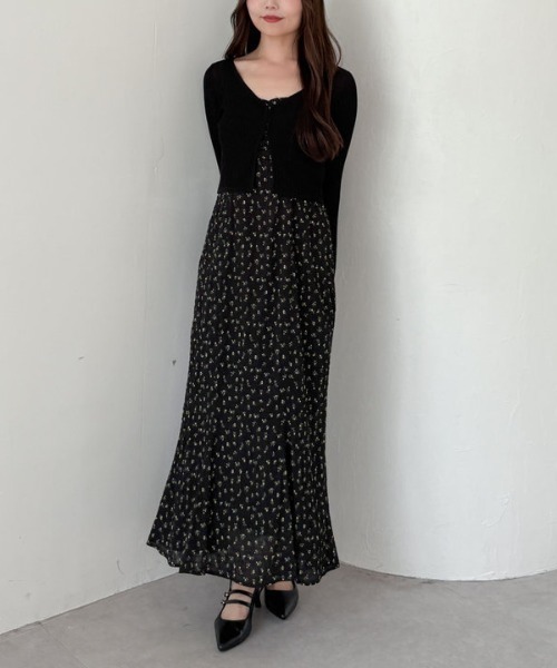 archives（アルシーヴ）の「シアーリブニットカーディガン×花柄キャミワンピースＳＥＴ（ワンピース・レディース・アイボリー/ブラック・MEDIUM）」の12枚目の写真