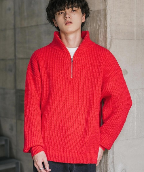 Rocky Monroe(ロッキーモンロー)の「新色追加 オーバーサイズ畦編みハーフジップニットセーター(ニット/セーター・メンズ・ブラック/ブラウン/ブラック系/ネイビー/チャコール/レッド/オフホワイト/グレー系/グレー/ブルー/マスタード/ベージュ/ブルーグリーン/ホワイト系/ワイン/ピンク/ライトグリーン・L/M/XL/S)」の16枚目の写真