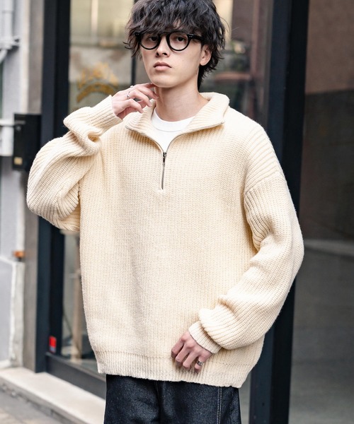 新色追加 オーバーサイズ畦編みハーフジップニットセーター（ニット