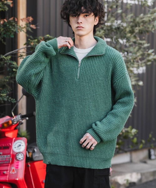 Rocky Monroe(ロッキーモンロー)の「新色追加 オーバーサイズ畦編みハーフジップニットセーター(ニット/セーター・メンズ・ブラック/ブラウン/ブラック系/ネイビー/チャコール/レッド/オフホワイト/グレー系/グレー/ブルー/マスタード/ベージュ/ブルーグリーン/ホワイト系/ワイン/ピンク/ライトグリーン・L/M/XL/S)」の10枚目の写真