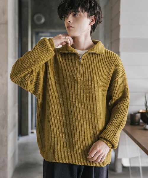 Rocky Monroe(ロッキーモンロー)の「新色追加 オーバーサイズ畦編みハーフジップニットセーター(ニット/セーター・メンズ・ブラック/ブラウン/ブラック系/ネイビー/チャコール/レッド/オフホワイト/グレー系/グレー/ブルー/マスタード/ベージュ/ブルーグリーン/ホワイト系/ワイン/ピンク/ライトグリーン・L/M/XL/S)」の14枚目の写真