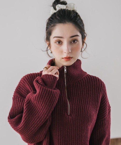 Rocky Monroe(ロッキーモンロー)の「新色追加 オーバーサイズ畦編みハーフジップニットセーター(ニット/セーター・メンズ・ブラック/ブラウン/ブラック系/ネイビー/チャコール/レッド/オフホワイト/グレー系/グレー/ブルー/マスタード/ベージュ/ブルーグリーン/ホワイト系/ワイン/ピンク/ライトグリーン・L/M/XL/S)」の20枚目の写真