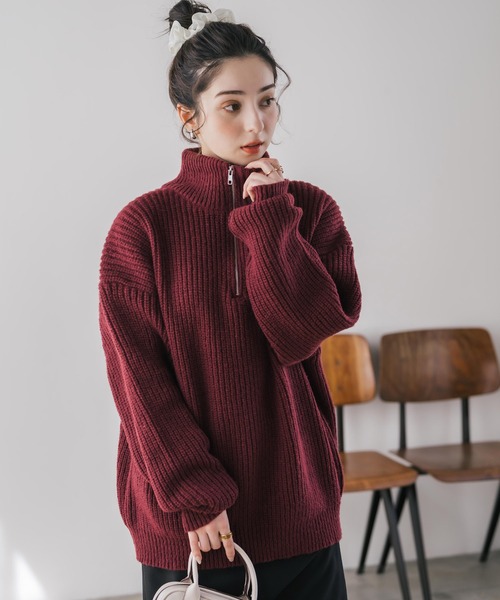 Rocky Monroe(ロッキーモンロー)の「新色追加 オーバーサイズ畦編みハーフジップニットセーター(ニット/セーター・メンズ・ブラック/ブラウン/ブラック系/ネイビー/チャコール/レッド/オフホワイト/グレー系/グレー/ブルー/マスタード/ベージュ/ブルーグリーン/ホワイト系/ワイン/ピンク/ライトグリーン・L/M/XL/S)」の21枚目の写真