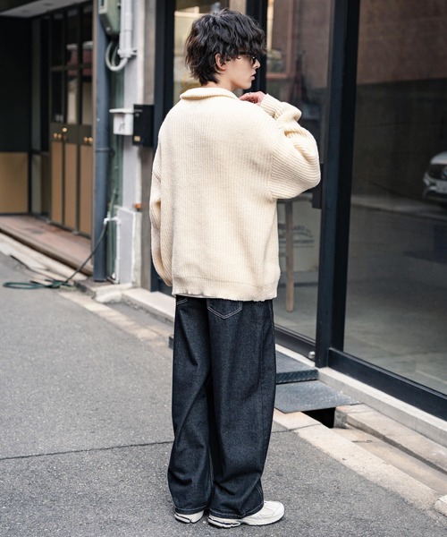 セール】新色追加 オーバーサイズ畦編みハーフジップニットセーター