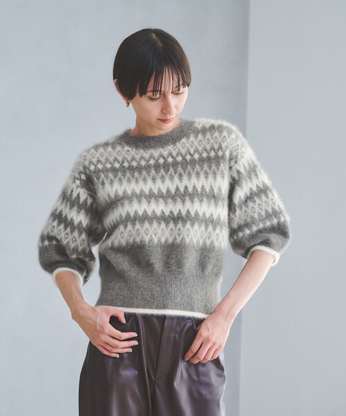フォックスカシミヤ パフスリーブ ジャガードニット（ニット/セーター