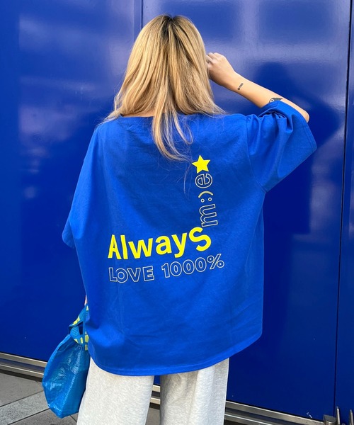 Miney(マイニー)の「ルーズシルエットT「Always★」【Tシャツ 半袖 オーバーサイズ バックロゴ】(Tシャツ/カットソー・レディース・ホワイト×ブルー/ピンク系その他/ブルー系その他2/ホワイト×イエロー/ピンク系その他2/ブルー系その他・FREE)」の4枚目の写真