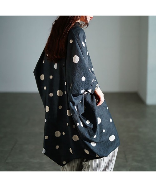 セール】ドット柄スキッパードルマンシャツチュニック【大きいサイズ