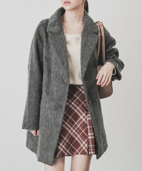 Honeys（ハニーズ）の「【抗菌防臭・静電気軽減】テーラードコート（チェスターコート・レディース・ヘザーチャコール/杢グレー/ホワイト系その他/アイボリー・S/M/LL/L）」の4枚目の写真