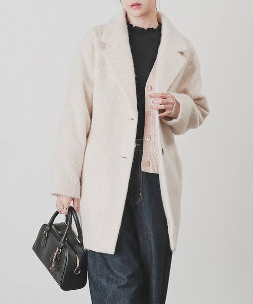 Honeys（ハニーズ）の「【抗菌防臭・静電気軽減】テーラードコート（チェスターコート・レディース・ヘザーチャコール/杢グレー/ホワイト系その他/アイボリー・S/M/LL/L）」の2枚目の写真