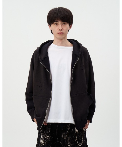 DISCOVERED（ディスカバード）の「DEVIL EAR DAMAGE HOODIE（パーカー・メンズ・ブラック/ベージュ・SMALL/LARGE）」の10枚目の写真